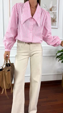 Bawełniana koszula Glow różowa w paski