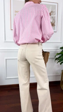 Bawełniana koszula Glow różowa w paski