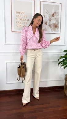 Bawełniana koszula Glow różowa w paski