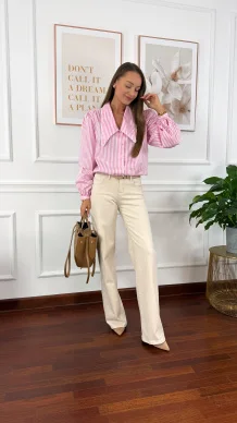 Bawełniana koszula Glow różowa w paski