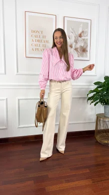 Bawełniana koszula Glow różowa w paski