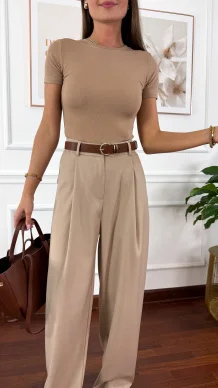 Bawełniana t-shirt Pam cappucino