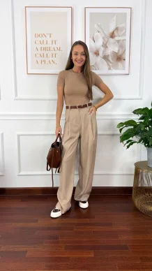 Bawełniana t-shirt Pam cappucino