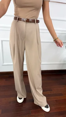 Wiskozowe szerokie spodnie Celina beżowe