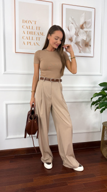 Wiskozowe szerokie spodnie Celina beżowe