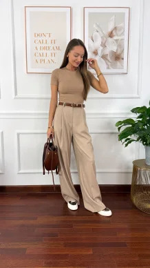 Wiskozowe szerokie spodnie Celina beżowe