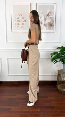 Wiskozowe szerokie spodnie Celina beżowe