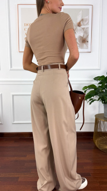 Wiskozowe szerokie spodnie Celina beżowe