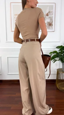 Wiskozowe szerokie spodnie Celina beżowe