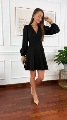 Przekładana bawełniana sukienka Leila czarna