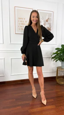 Przekładana bawełniana sukienka Leila czarna