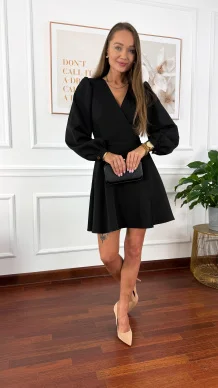 Przekładana bawełniana sukienka Leila czarna