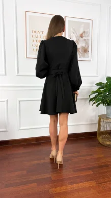 Przekładana bawełniana sukienka Leila czarna