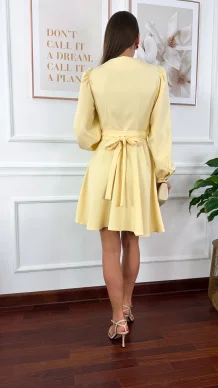 Przekładana bawełniana sukienka Leila żółta