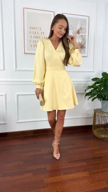 Przekładana bawełniana sukienka Leila żółta