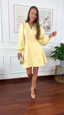 Przekładana bawełniana sukienka Leila żółta