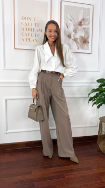 Wiskozowe szerokie spodnie Celina cappucino