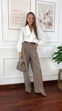 Wiskozowe szerokie spodnie Celina cappucino