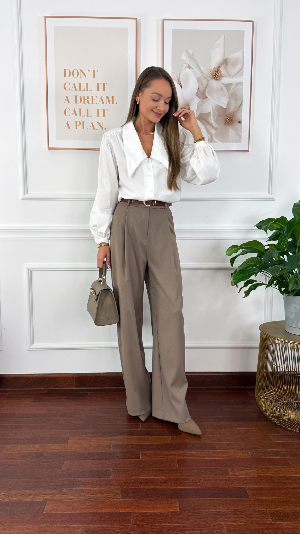 Wiskozowe szerokie spodnie Celina cappucino