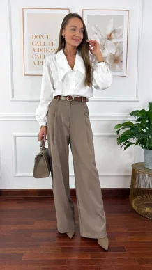 Wiskozowe szerokie spodnie Celina cappucino