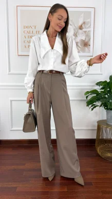 Wiskozowe szerokie spodnie Celina cappucino