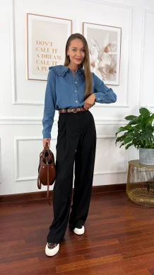 Wiskozowe szerokie spodnie Celina czarne