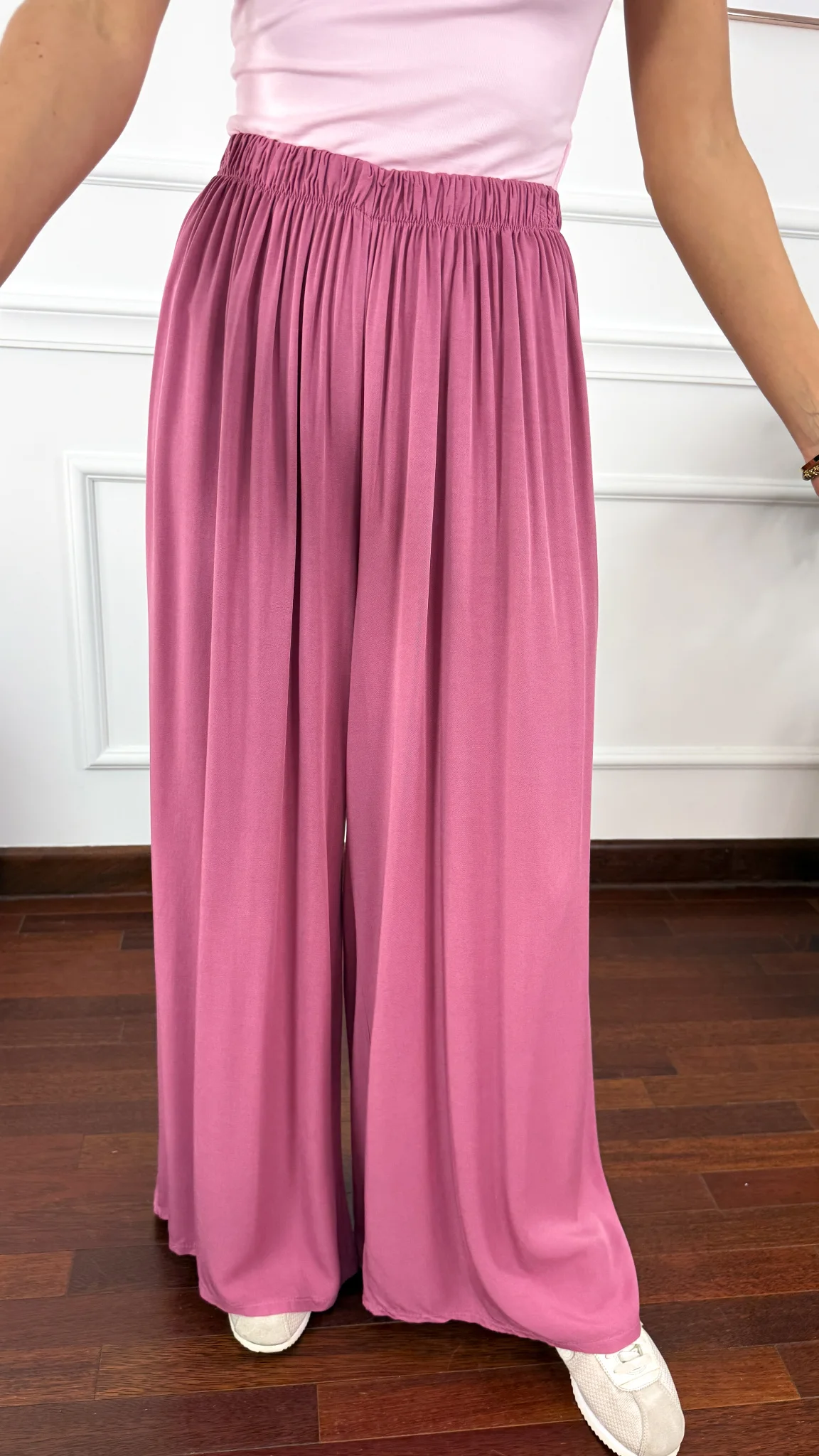 Wiskozowe szerokie spodnie Loren różowe