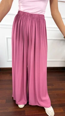 Wiskozowe szerokie spodnie Loren różowe