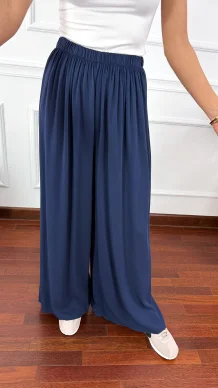 Wiskozowe szerokie spodnie Loren granatowe