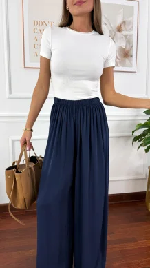 Wiskozowe szerokie spodnie Loren granatowe