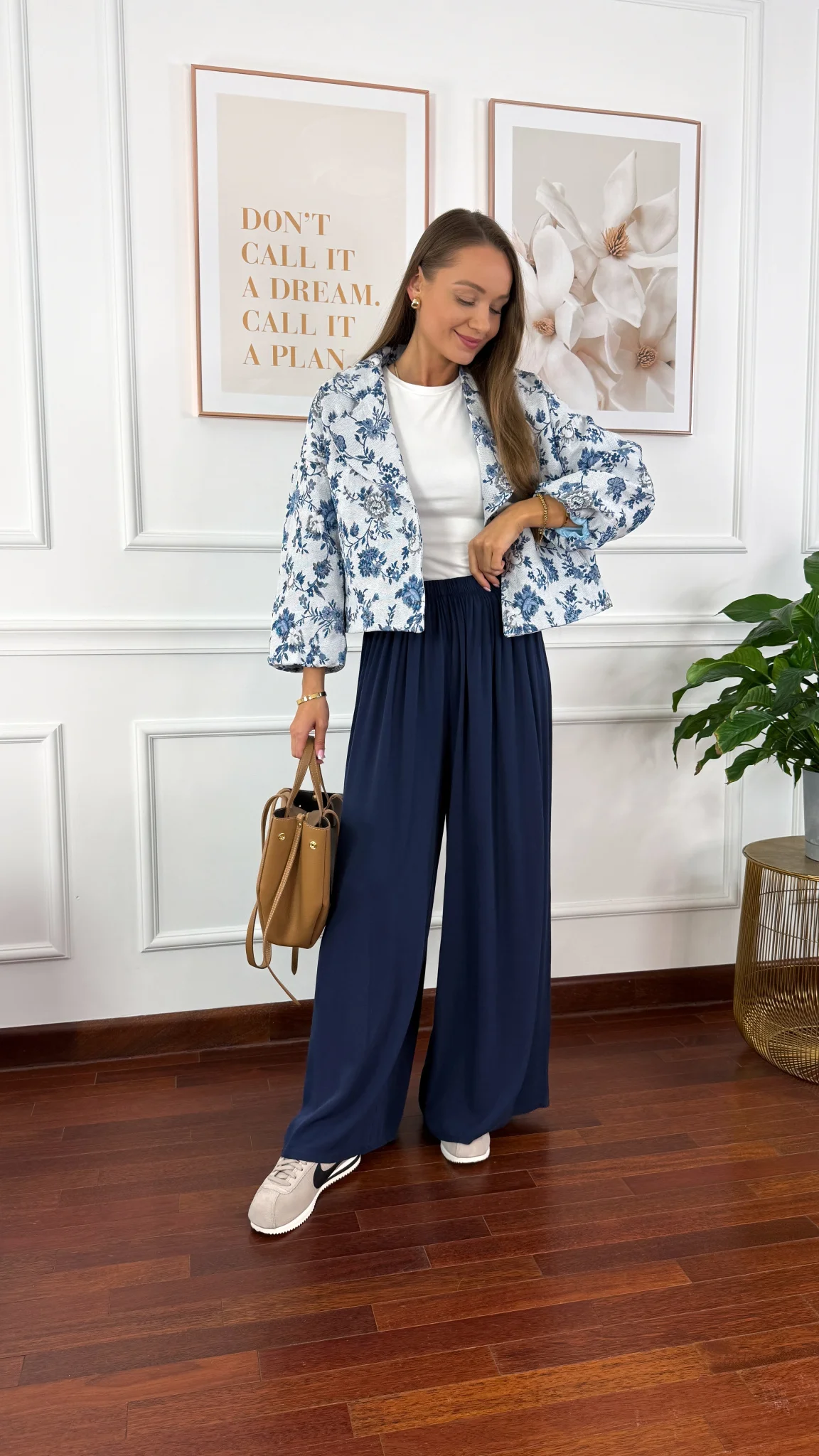 Wiskozowe szerokie spodnie Loren granatowe