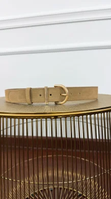 Skórzany pasek Isma zamszowy camelowy