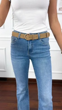 Skórzany pasek Isma zamszowy camelowy