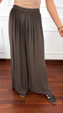 Wiskozowe szerokie spodnie Loren czekoladowe