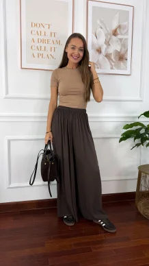 Wiskozowe szerokie spodnie Loren czekoladowe