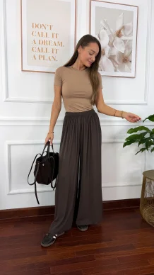 Wiskozowe szerokie spodnie Loren czekoladowe