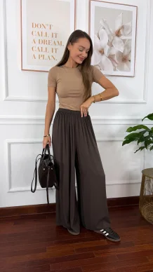 Wiskozowe szerokie spodnie Loren czekoladowe