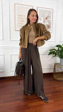 Wiskozowe szerokie spodnie Loren czekoladowe