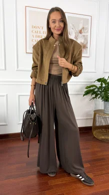 Wiskozowe szerokie spodnie Loren czekoladowe