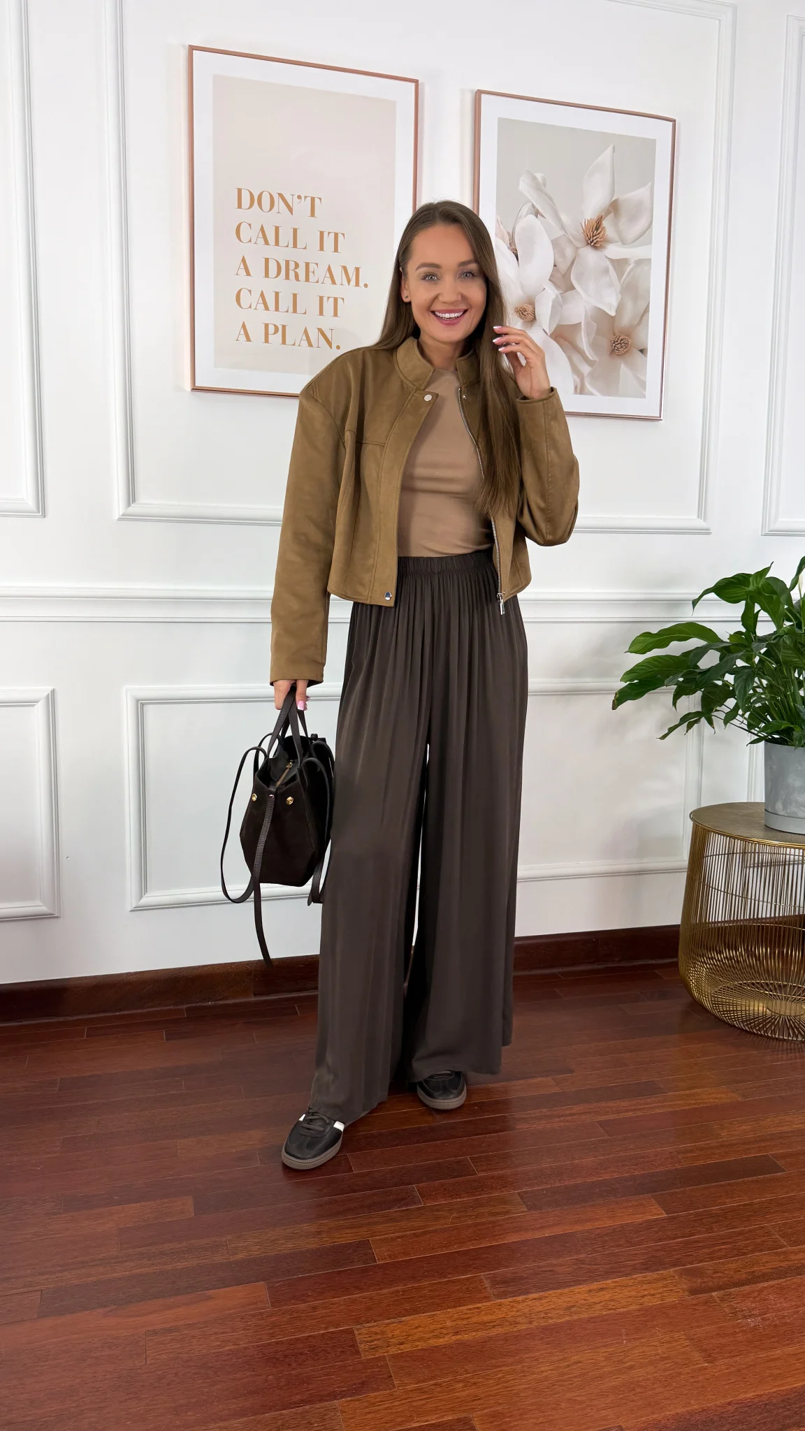 Wiskozowe szerokie spodnie Loren czekoladowe