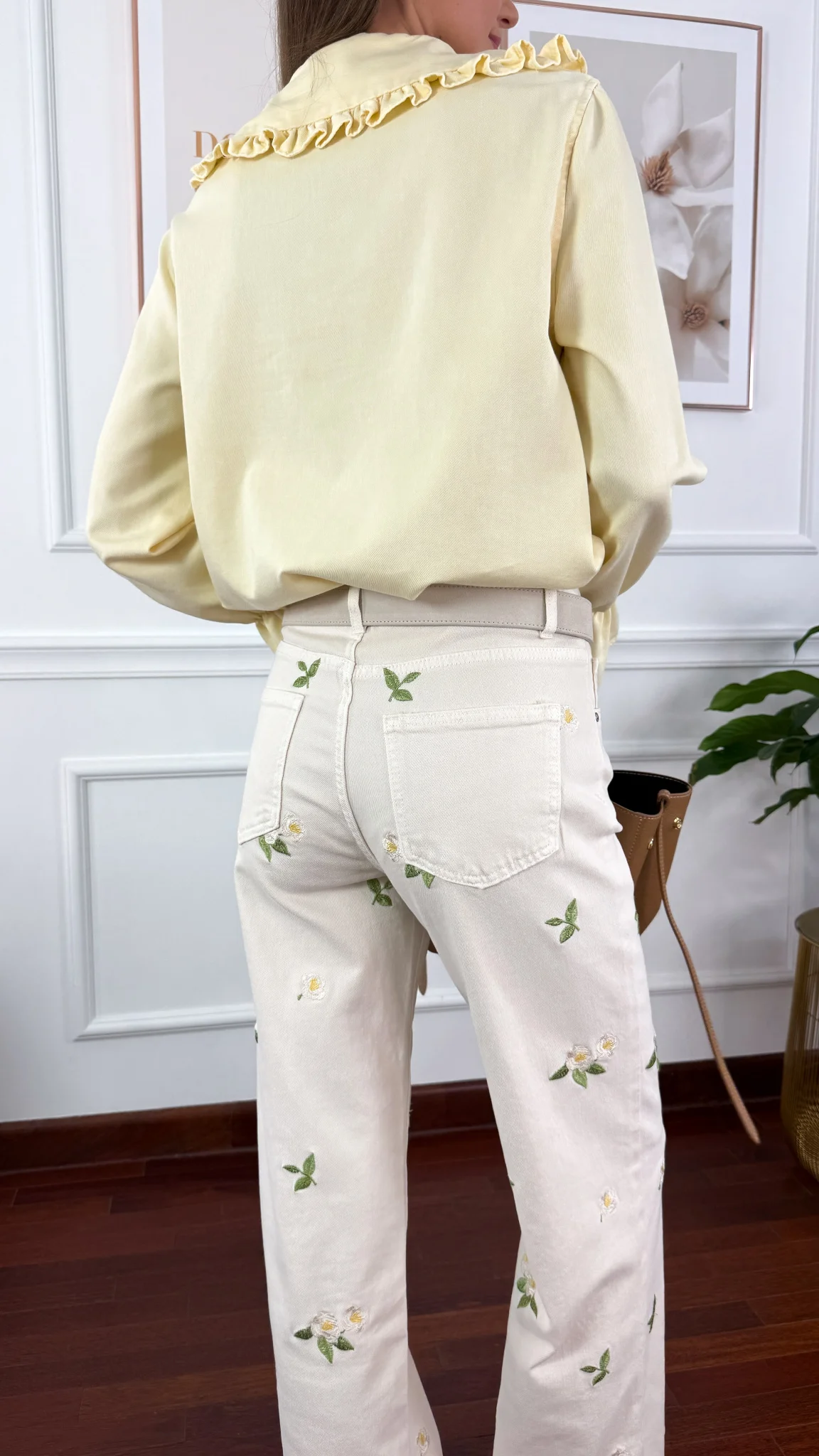 Spodnie wide leg Felia beżowe w kwiaty