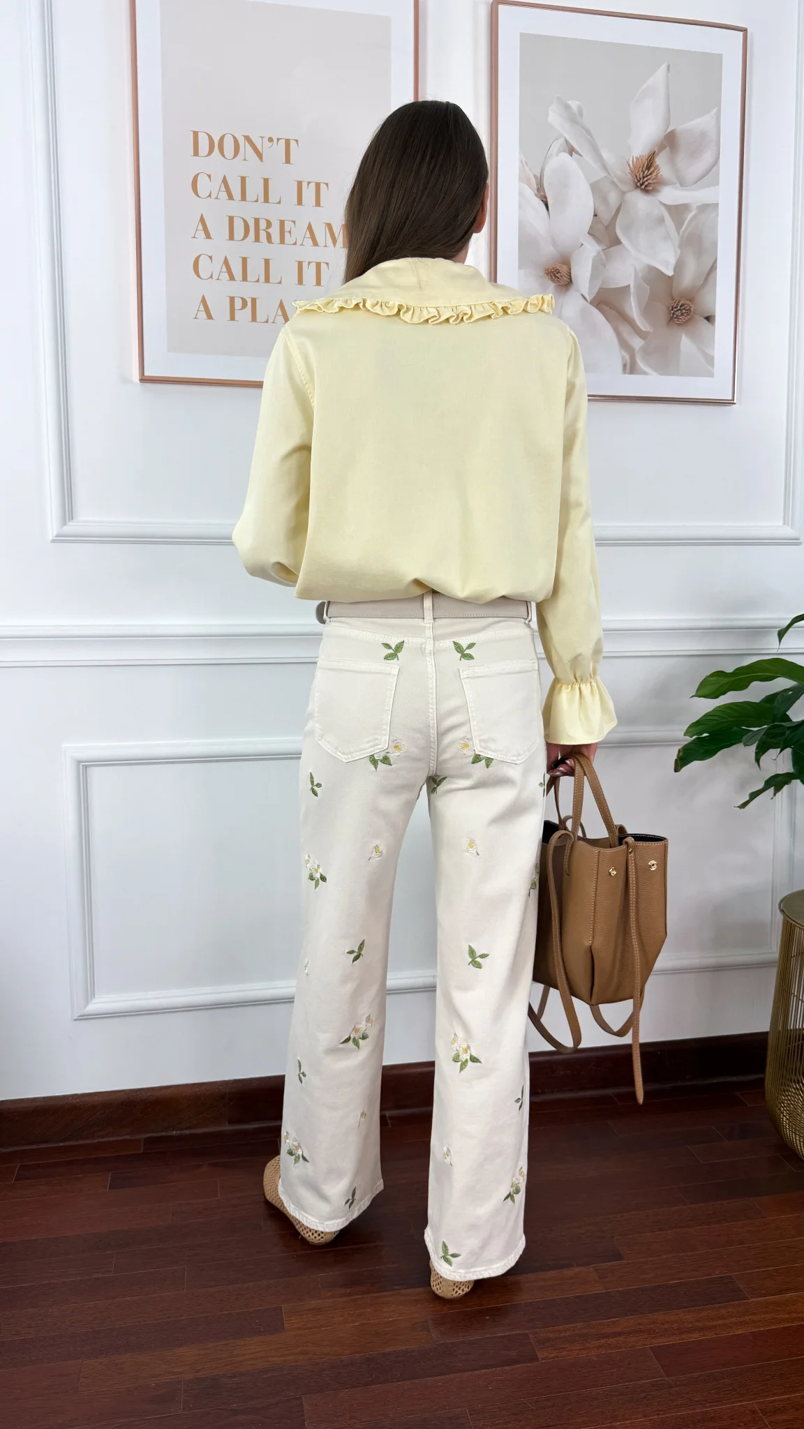 Spodnie wide leg Felia beżowe w kwiaty