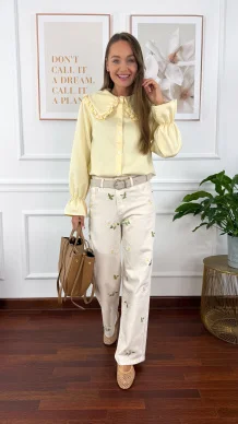 Spodnie wide leg Felia beżowe w kwiaty