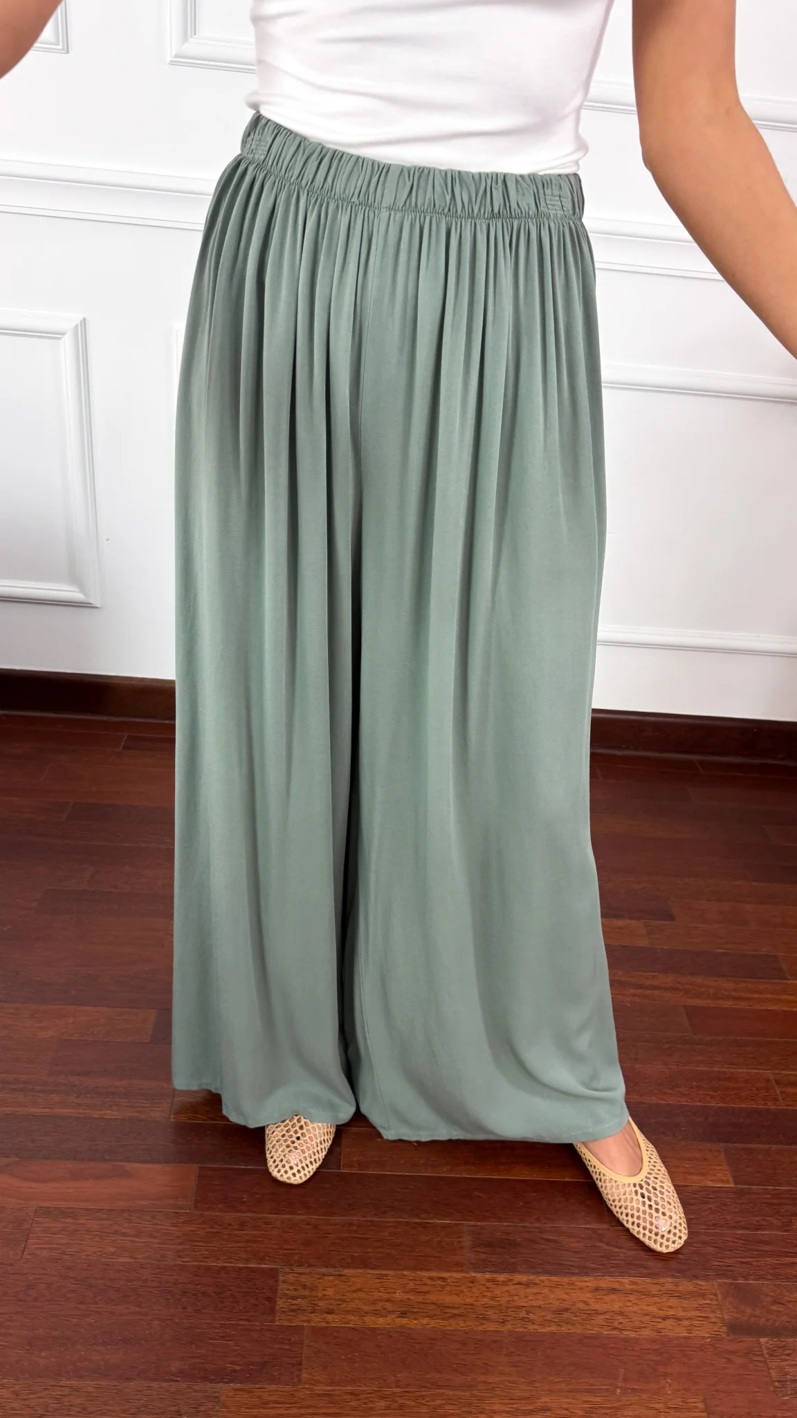 Wiskozowe szerokie spodnie Loren khaki