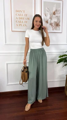 Wiskozowe szerokie spodnie Loren khaki