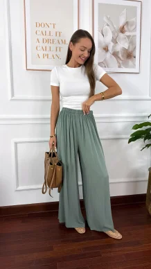 Wiskozowe szerokie spodnie Loren khaki