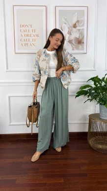 Wiskozowe szerokie spodnie Loren khaki