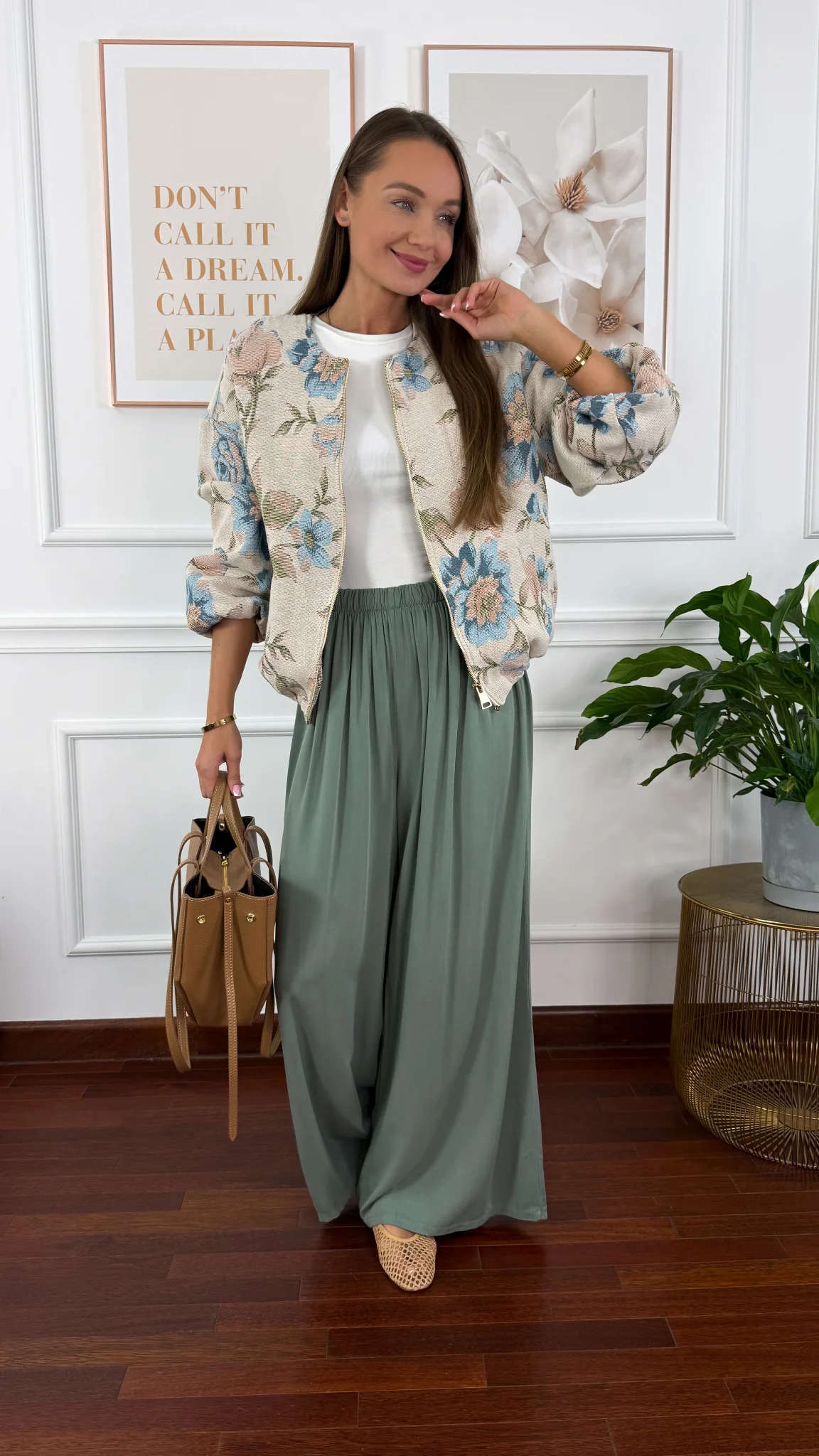 Wiskozowe szerokie spodnie Loren khaki