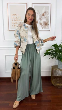 Wiskozowe szerokie spodnie Loren khaki