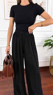 Wiskozowe szerokie spodnie Loren czarne